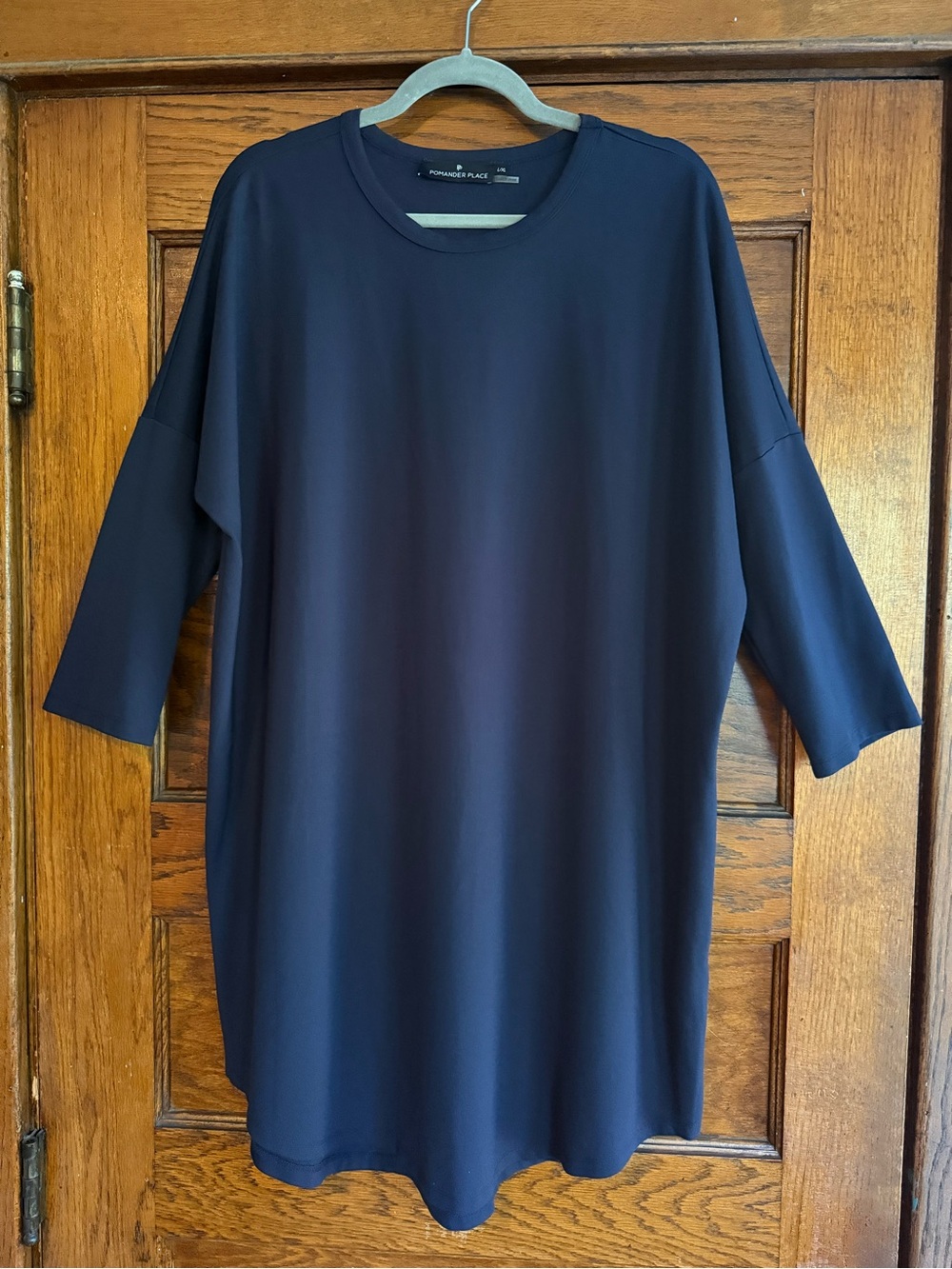 POMANDER PLACE Stretch Jersey Tunic Dress Crew Neck 3/4 Sleeves Navy US L/XL